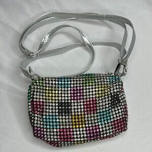 Bari Lynn Fully Crystalized Colorful Checker Purse Removable Strap, Zips Close